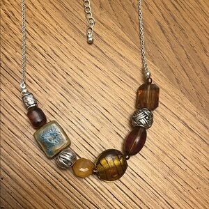 Artisan Beaded Necklace with Silver and Gold Accents